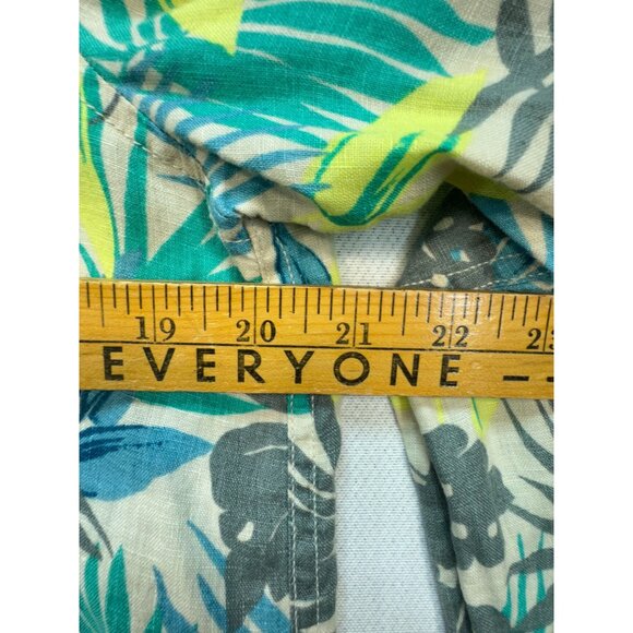 Lands End Womens Linen Button Up Shirt Size ST Green Tropical Long Sleeve Casual - Picture 8 of 12